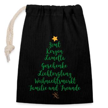 Weihnachten - Verschließbarer Geschenkbeutel aus Baumwolle (14x20cm) - Schwarz - Vorne
