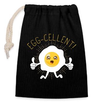 Ei (Egg-cellent) - Verschließbarer Geschenkbeutel aus Baumwolle (14x20cm) - Schwarz - Vorne