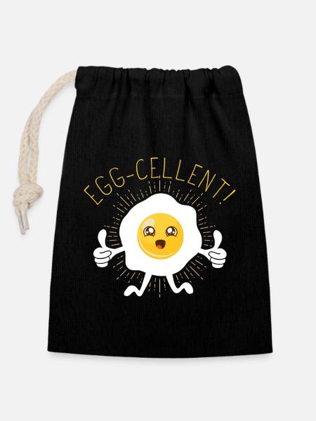 Oeuf (Egg-cellent) - Sac cadeau en coton avec cordon (14 x 20 cm) - noir