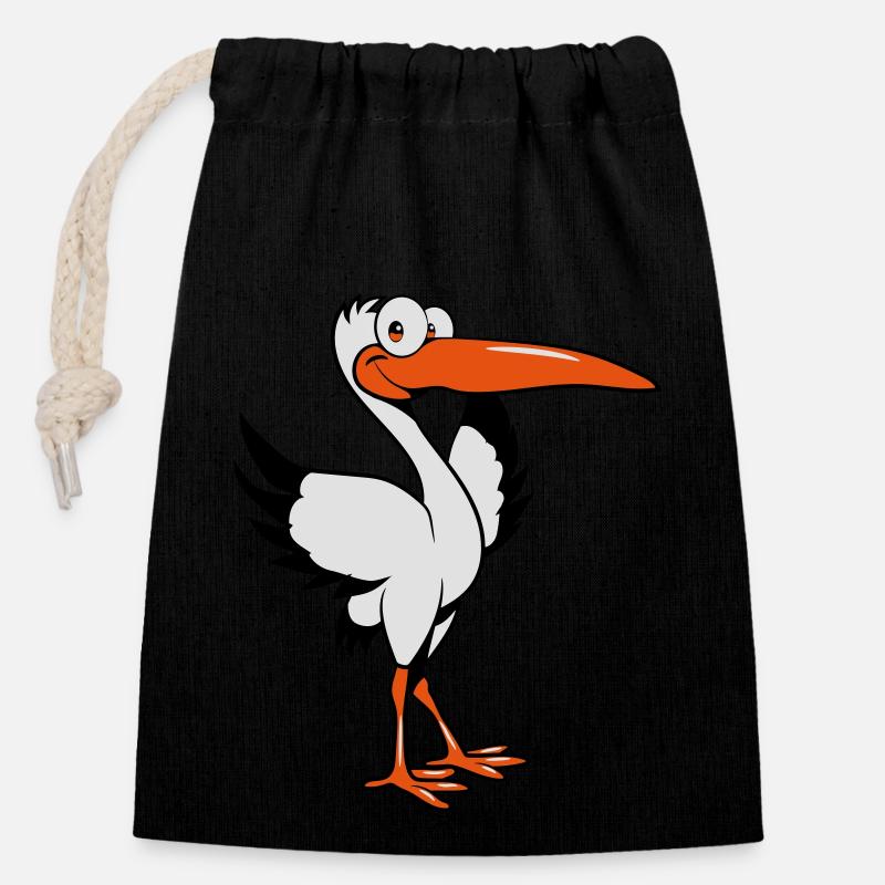cigogne dessinée drôle - Sac cadeau en coton avec cordon (14 x 20 cm) - noir