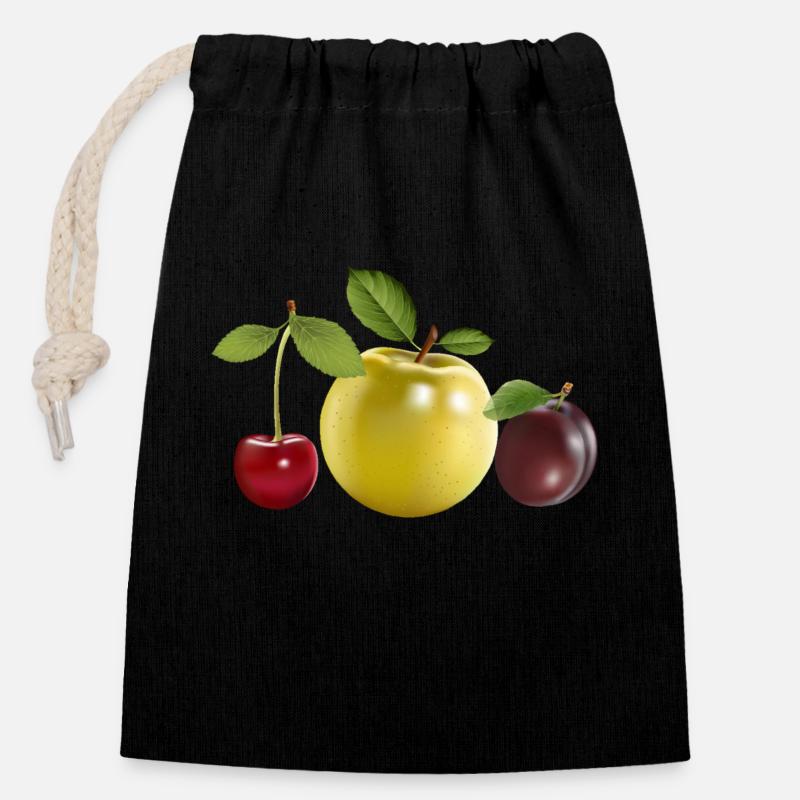 Obst - Verschließbarer Geschenkbeutel aus Baumwolle (14x20cm) - Schwarz