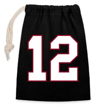 12 College-Jersey Nummern-Print - Verschließbarer Geschenkbeutel aus Baumwolle (14x20cm) - Schwarz - Vorne