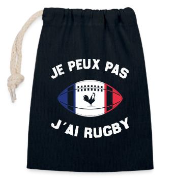 Je Peux Pas J'ai Rugby - Sac cadeau en coton avec cordon (14 x 20 cm) - bleu marine - Devant