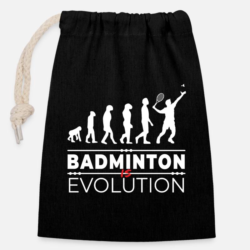 Badminton is evolution - Message Humor Parodie - Verschließbarer Geschenkbeutel aus Baumwolle (14x20cm) - Schwarz