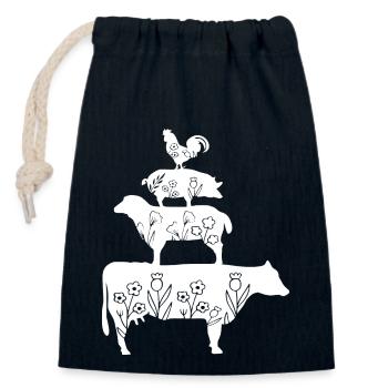 Ferme - Animaux - Agriculteur - Floral - Sac cadeau en coton avec cordon (14 x 20 cm) - bleu marine - Devant