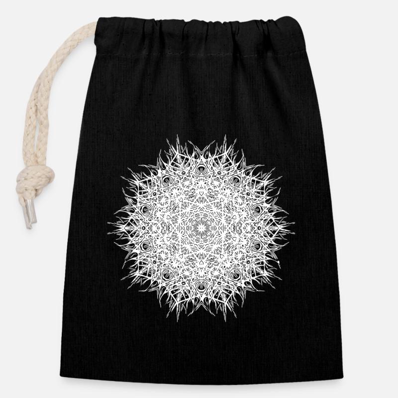 Oriental District Mandala - Sac cadeau en coton avec cordon (14 x 20 cm) - noir