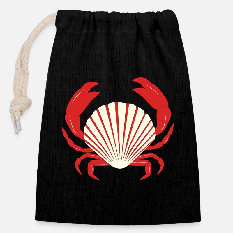 Red Crab - Closable cotton gift bag (14x20cm) - black