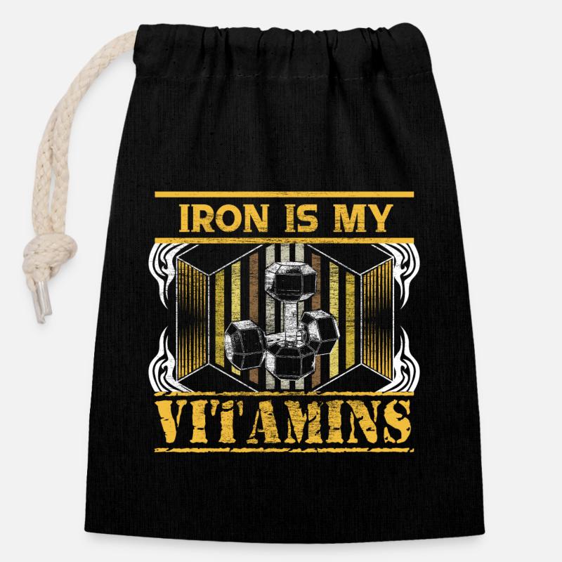 Salle de musculation - Sac cadeau en coton avec cordon (14 x 20 cm) - noir