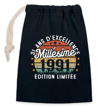 Cadeau d'anniversaire 31 Ans Millésime 1991 - Sac cadeau en coton avec cordon (14 x 20 cm) - bleu marine - Devant