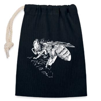 Petite abeille mignonne sur une fleur de fleur - Sac cadeau en coton avec cordon (14 x 20 cm) - bleu marine - Devant