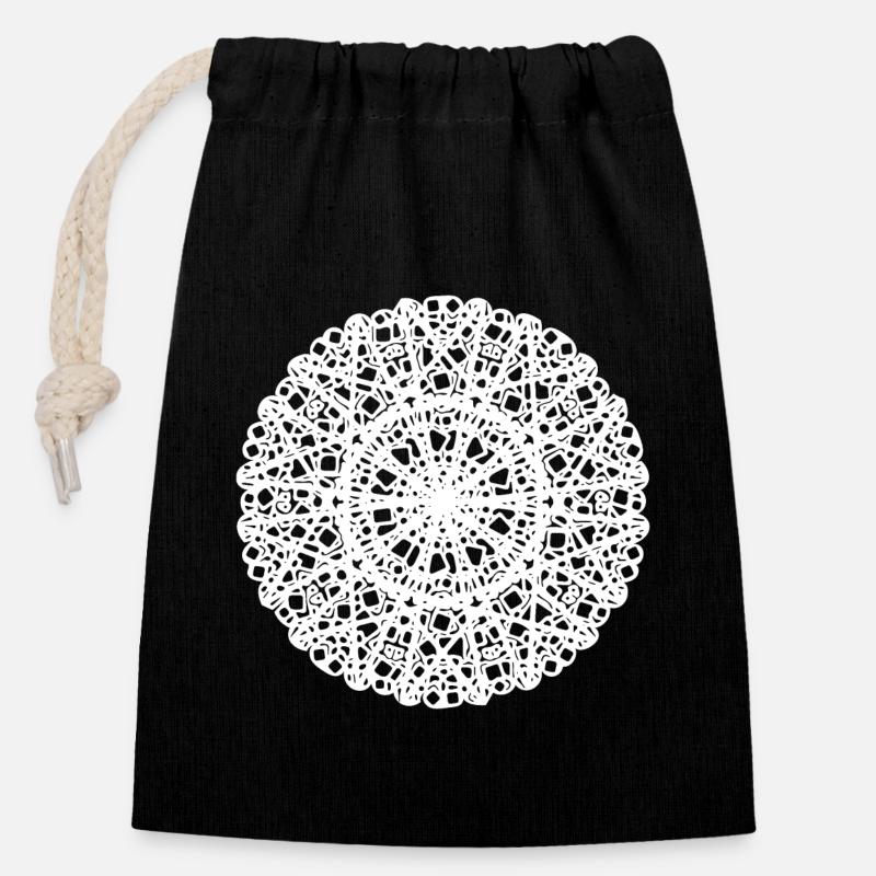 Geometrische Blumen Mandala runde Muster Form - Verschließbarer Geschenkbeutel aus Baumwolle (14x20cm) - Schwarz