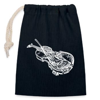 Vieux violon avec archet de violon - Sac cadeau en coton avec cordon (14 x 20 cm) - bleu marine - Devant
