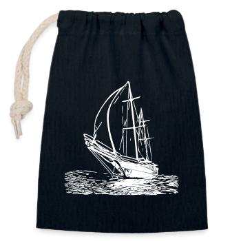 Schnittiges Segelschiff mit Segeln - Verschließbarer Geschenkbeutel aus Baumwolle (14x20cm) - Navy - Vorne