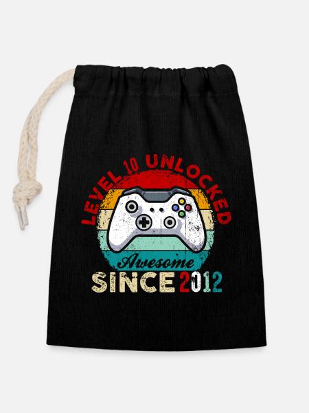 Levelfreigeschalteter Retro-Controller-Stolz - Verschließbarer Geschenkbeutel aus Baumwolle (14x20cm) - Schwarz