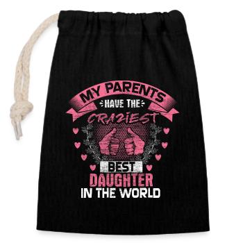 Best Daughter Parents Funny Gift Idea - Closable cotton gift bag (14x20cm) - black - Front