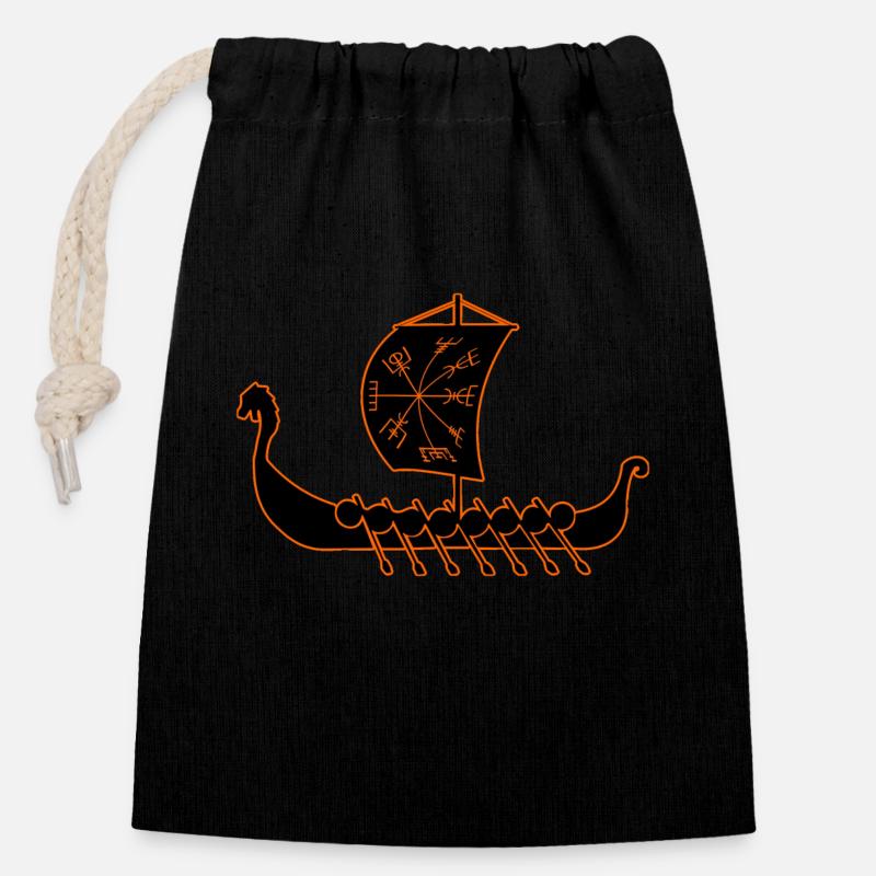 Drakkar - Bateau-dragon - Sac cadeau en coton avec cordon (14 x 20 cm) - noir