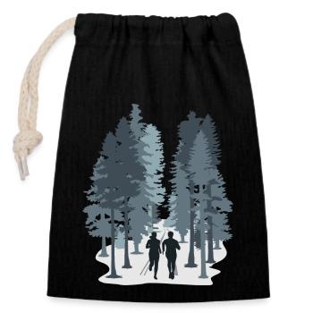 Running, trail running in the forest - Closable cotton gift bag (14x20cm) - black - Front