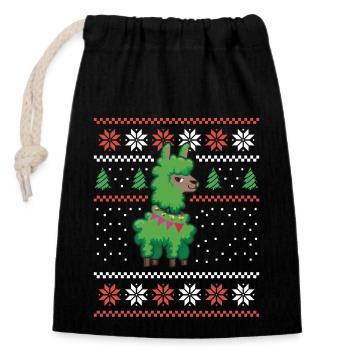 Lama Alpaka Weihnachtsoutfit - Verschließbarer Geschenkbeutel aus Baumwolle (14x20cm) - Schwarz - Vorne
