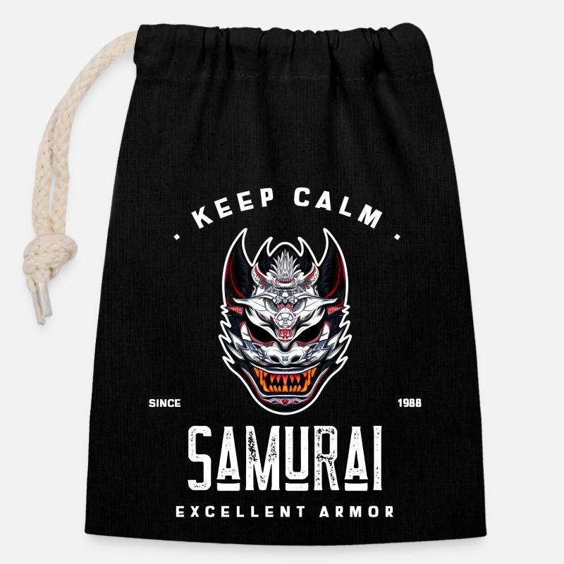 keep calm samurai since 1988 excellent armor - Closable cotton gift bag (14x20cm) - black