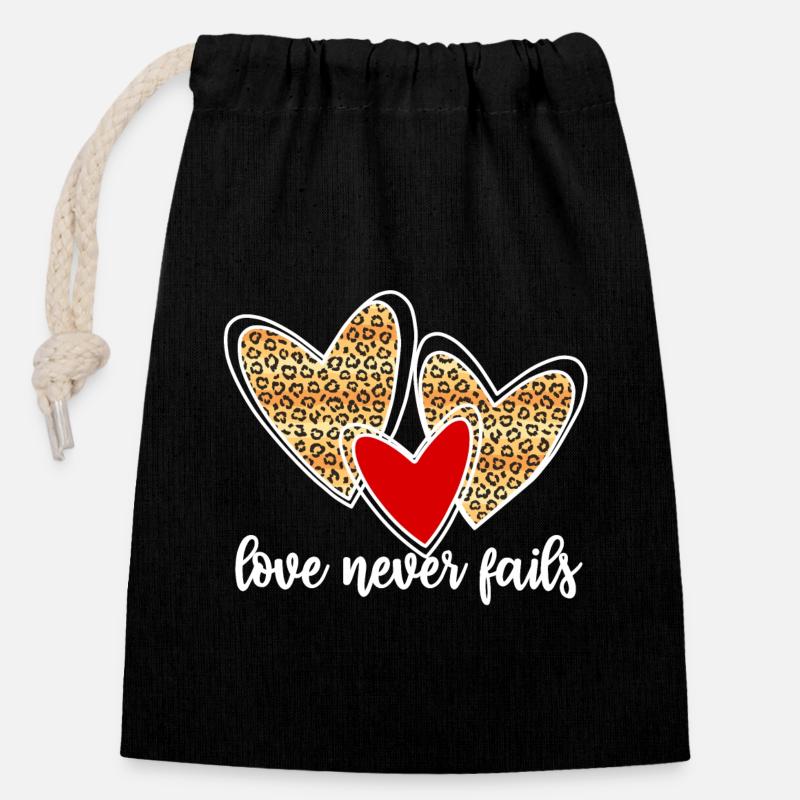 love never fails - Verschließbarer Geschenkbeutel aus Baumwolle (14x20cm) - Schwarz