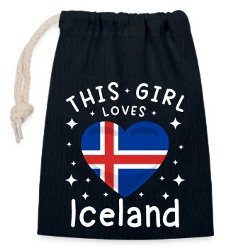 Drapeau de l’Islande Coeur Drapeau islandais Aspect utilisé - Sac cadeau en coton avec cordon (14 x 20 cm) - bleu marine - Devant