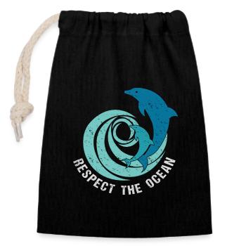 RESPECT THE OCEAN - Closable cotton gift bag (14x20cm) - black - Front