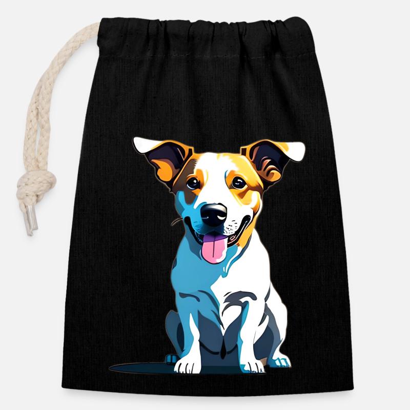 Jack Russel haletant - Sac cadeau en coton avec cordon (14 x 20 cm) - noir