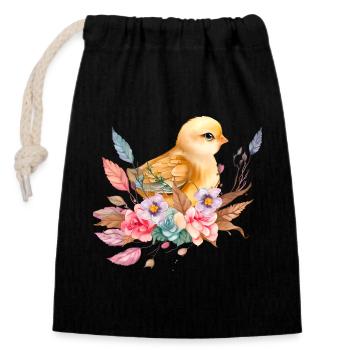 Cute chick nest flowers - Closable cotton gift bag (14x20cm) - black - Front