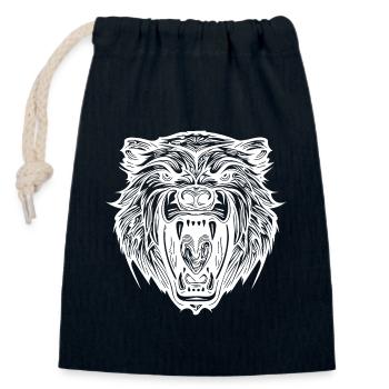 Wild bear's head with sharp teeth - Closable cotton gift bag (14x20cm) - navy - Front