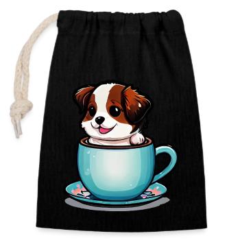 Chien mignon: Rien ne vaut le sourire d’un chien - Sac cadeau en coton avec cordon (14 x 20 cm) - noir - Devant