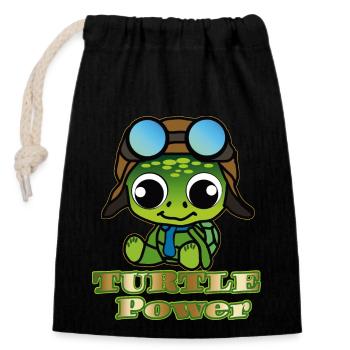 Puissance de la tortue - Sac cadeau en coton avec cordon (14 x 20 cm) - noir - Devant