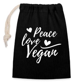 Peace, Love, Vegan with hearts - Closable cotton gift bag (14x20cm) - black - Front