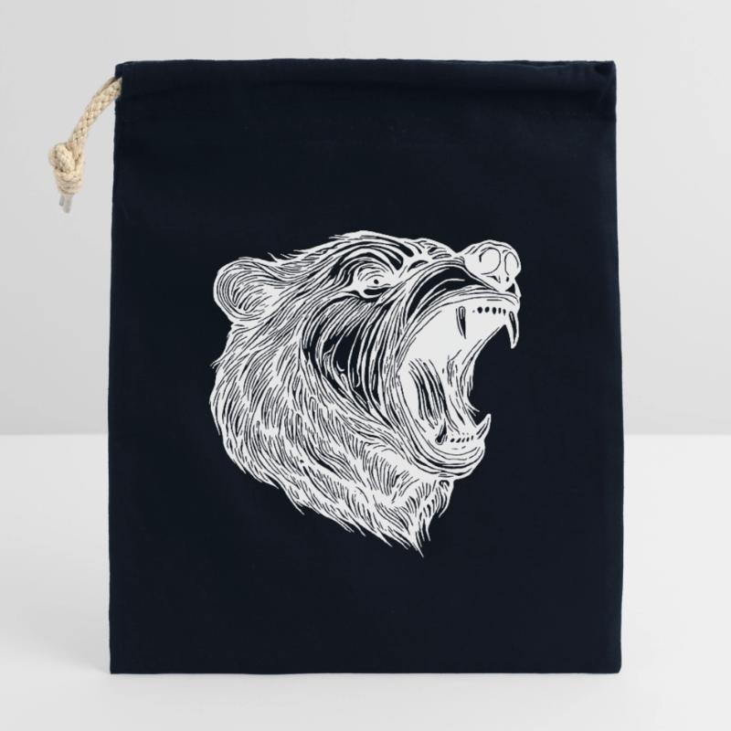 Wild bear head with sharp teeth Closable cotton gift bag (14x20cm)