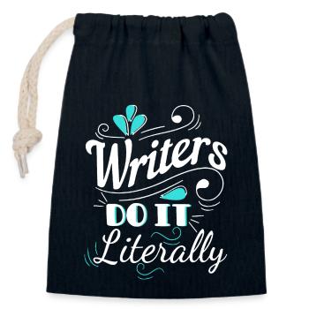 Les écrivains Tom le font littéralement - Sac cadeau en coton avec cordon (14 x 20 cm) - bleu marine - Devant