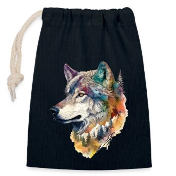 Wolf Wolfskopf Natur Wildnis Wald Bäume Kunst - Verschließbarer Geschenkbeutel aus Baumwolle (14x20cm) - Navy - Vorne