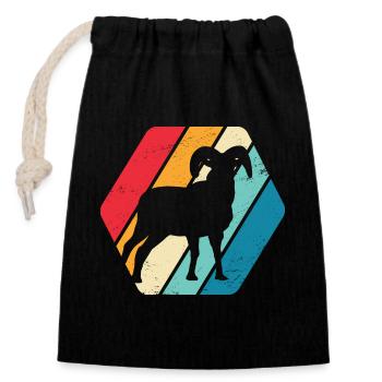 Mouflon Mouton Sauvage Animal Montagne Forêt Nature Rétro - Sac cadeau en coton avec cordon (14 x 20 cm) - noir - Devant