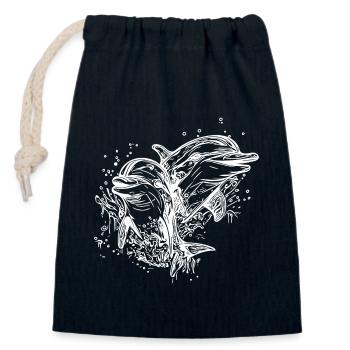 Dauphins vintage mignons et souriants - Sac cadeau en coton avec cordon (14 x 20 cm) - bleu marine - Devant