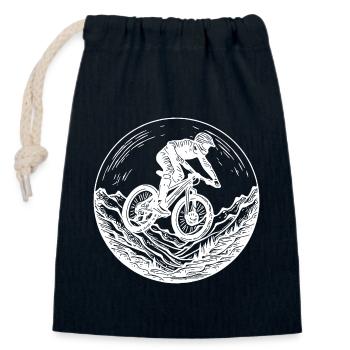 Mountain biker logo with bike on the forest path - Closable cotton gift bag (14x20cm) - navy - Front