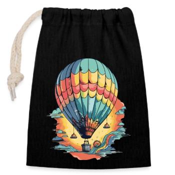 Hot air balloon and sunset - Closable cotton gift bag (14x20cm) - black - Front