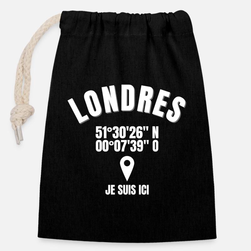 Londres, Angleterre, je suis Anglais - Sac cadeau en coton avec cordon (14 x 20 cm) - noir