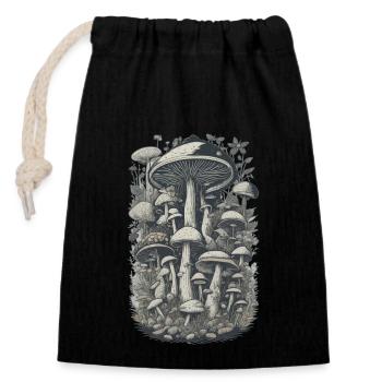 Champignon cueilleur de champignons dans la conception de forêts naturelles - Sac cadeau en coton avec cordon (14 x 20 cm) - noir - Devant