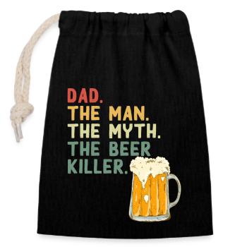 Lustiger Vater Spruch Bier Biervernichtender Dad - Verschließbarer Geschenkbeutel aus Baumwolle (14x20cm) - Schwarz - Vorne
