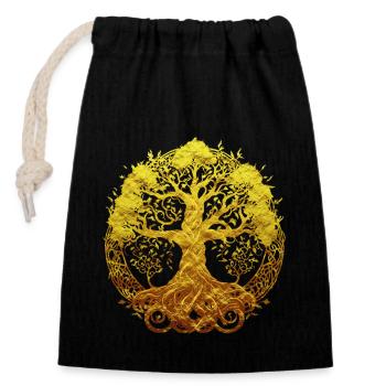 Arbre du monde d’or Yggdrasil Mythologie nordique - Sac cadeau en coton avec cordon (14 x 20 cm) - noir - Devant