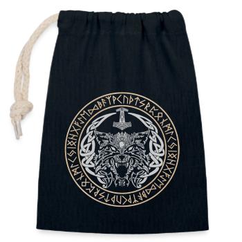 Fenriswolf Wikinger Keltische Knoten Fenrir Runen - Verschließbarer Geschenkbeutel aus Baumwolle (14x20cm) - Navy - Vorne