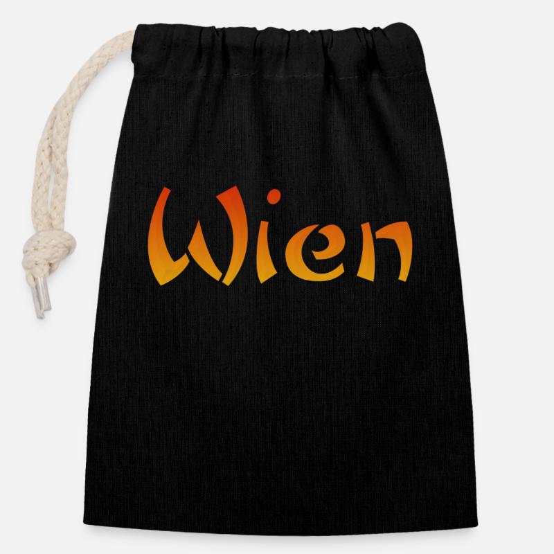 Wien Text - Verschließbarer Geschenkbeutel aus Baumwolle (14x20cm) - Schwarz