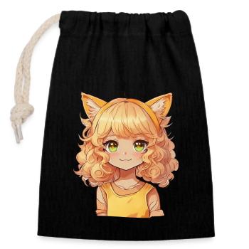 Manga Kemonomimi Cats Girl Anime Kawaii Chibi - Closable cotton gift bag (14x20cm) - black - Front