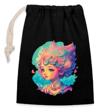Manga Anime Character Kawaii Chibi Girl Design - Closable cotton gift bag (14x20cm) - black - Front