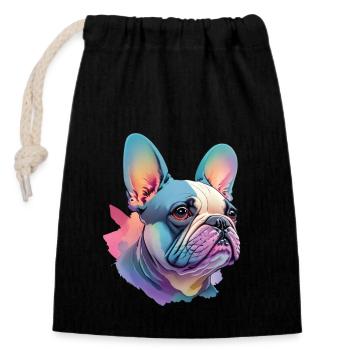 Chien bouledogue français Amour - Sac cadeau en coton avec cordon (14 x 20 cm) - noir - Devant