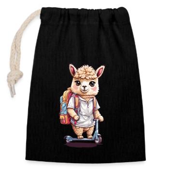 Élève en alpaga avec scooter premier jour de conception scolaire - Sac cadeau en coton avec cordon (14 x 20 cm) - noir - Devant