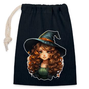 Sorcière d’Halloween I Style de dessin animé I Sorcière - Sac cadeau en coton avec cordon (14 x 20 cm) - bleu marine - Devant